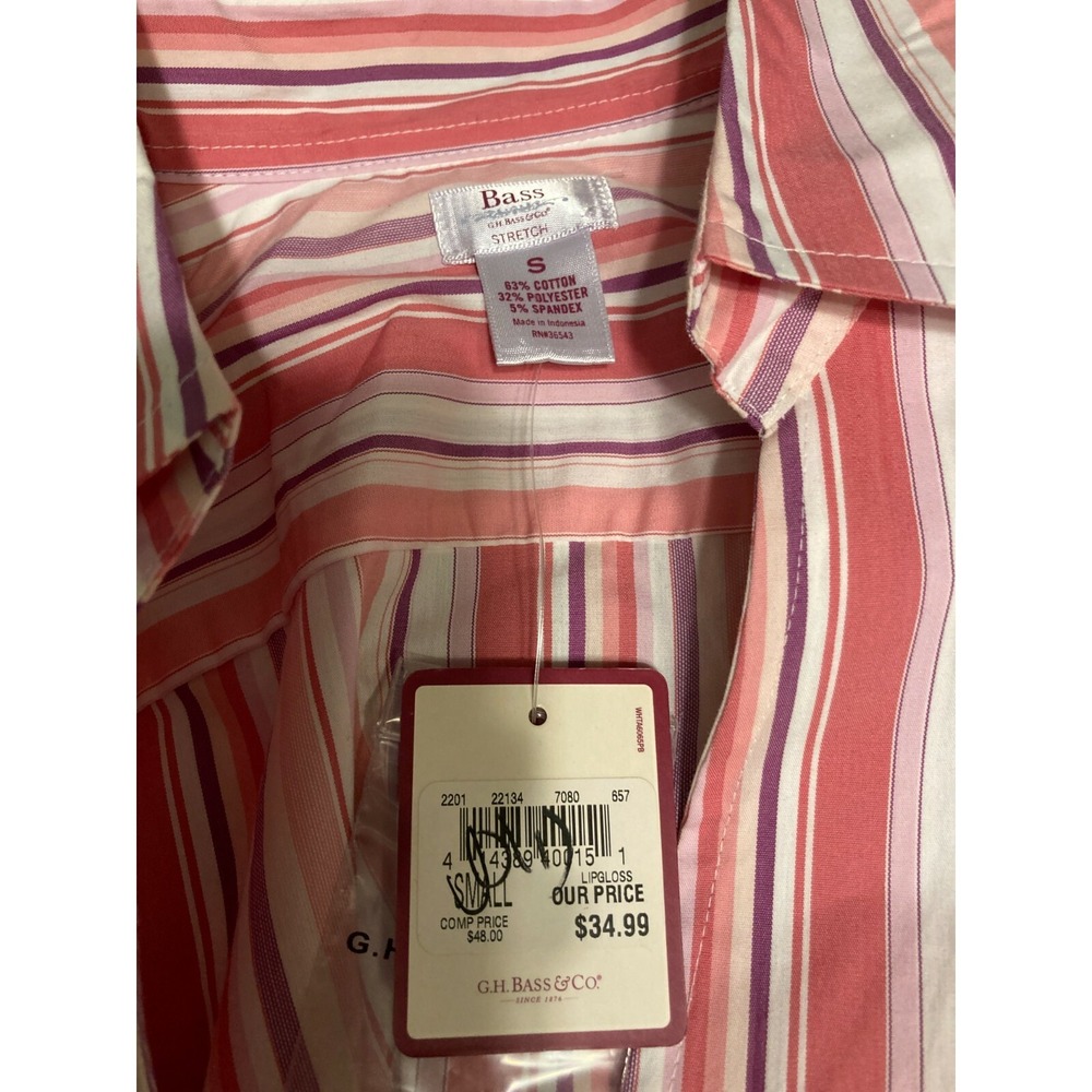 GH Bass & Co. Women's Shirt Small Stripe Button Up Stretch Lipgloss #1054 - Picture 4 of 6